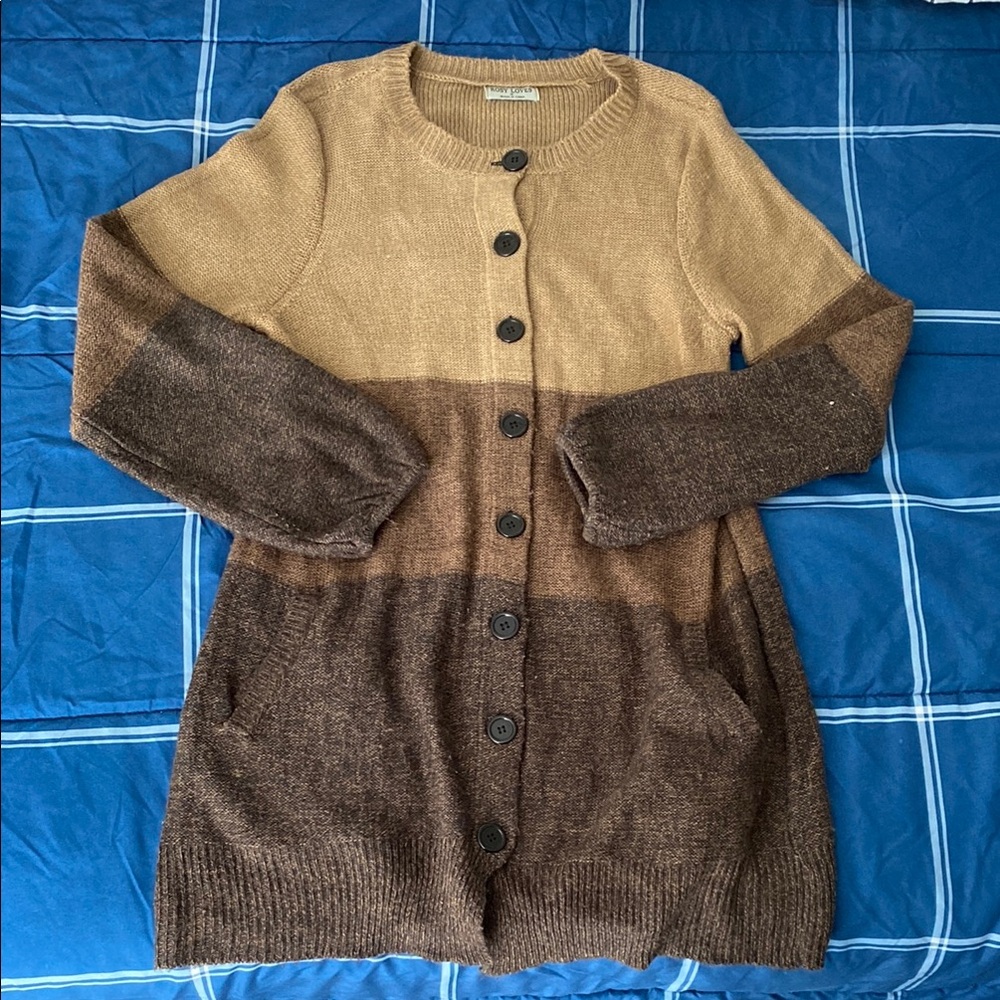 Vintage Colorblock Brown and Tan Sweater Button Down Cardigan